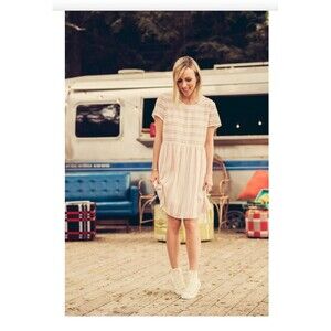 Old Navy Cotton Linen Babydoll Shift Dress Women's XL White Pink Striped Summer